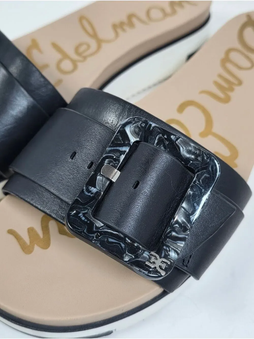 Sam Edelman Ariane Black Leather Buckle Slide Sandals - Picture 9 of 13